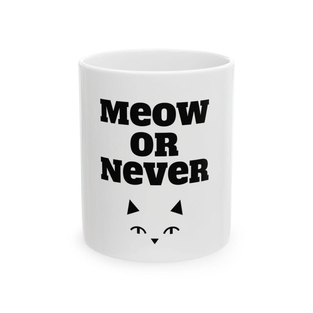 Meow or Never Ceramic Mug — Cat Lover Coffee Mug (11oz & 15oz)