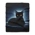 Black Cat Sherpa Blanket — Soft Fleece Throw with Glowing Eyes Design